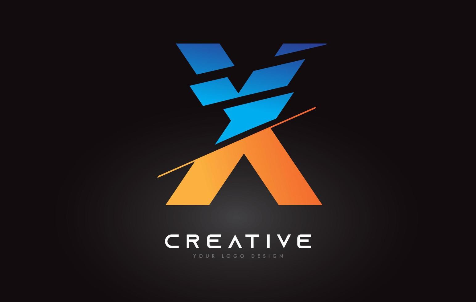 gesneden letter x logo pictogramontwerp met blauwe en oranje kleuren en gesneden plakjes vector
