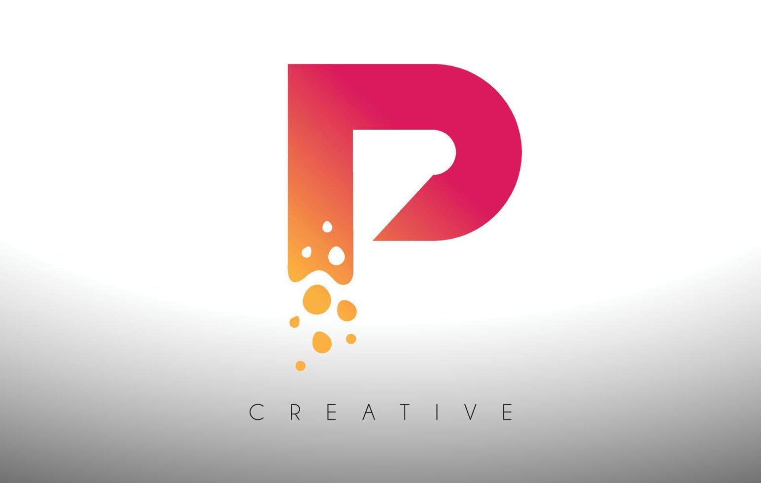 p stippen letter logo-ontwerp met creatieve artistieke zeepbel gesneden in paarse kleuren vector