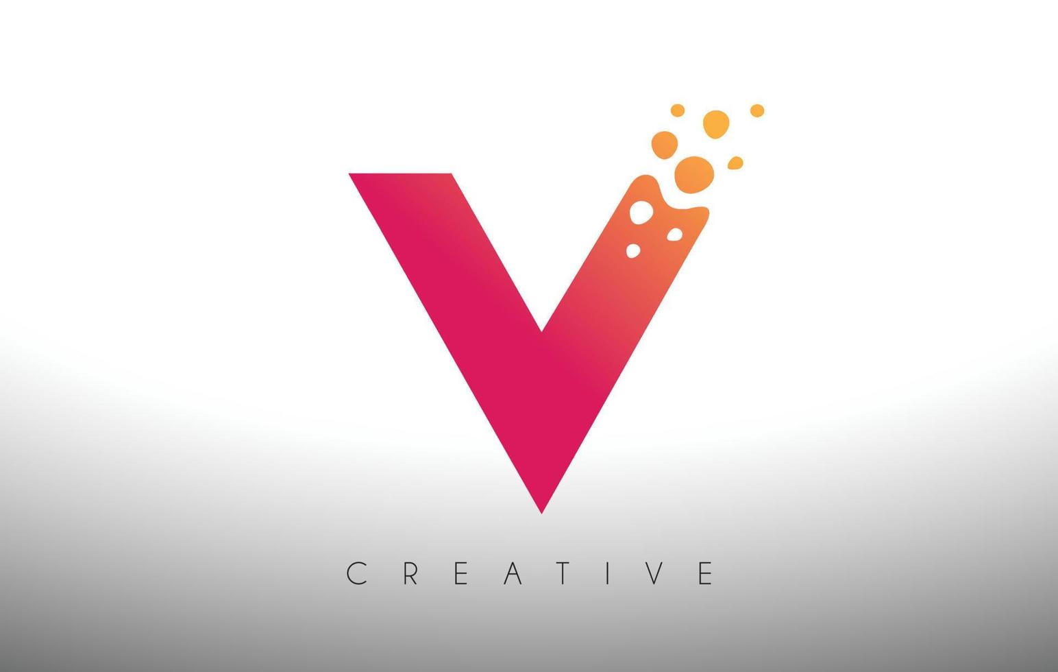 v stippen letter logo-ontwerp met creatieve artistieke zeepbel gesneden in paarse kleuren vector