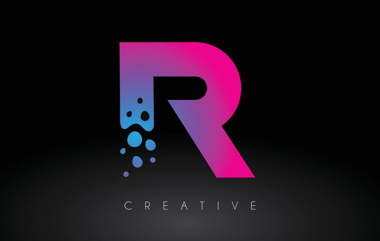 r stippen letter logo-ontwerp met creatieve artistieke zeepbel gesneden in blauwpaarse kleuren vector