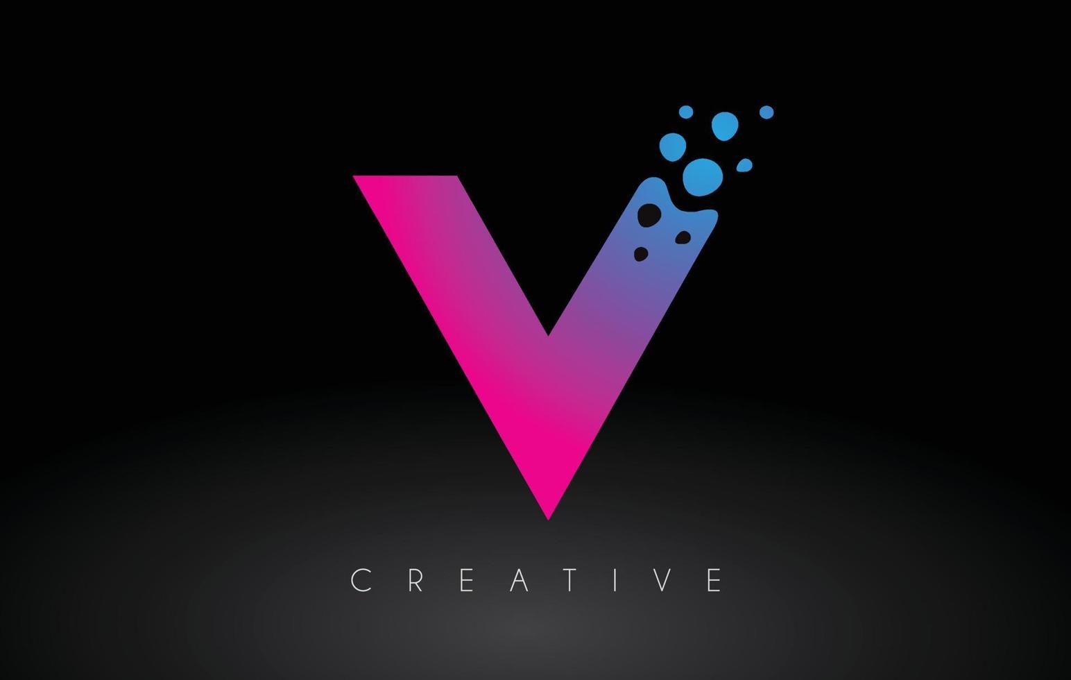 v stippen letter logo-ontwerp met creatieve artistieke zeepbel gesneden in blauwpaarse kleuren vector