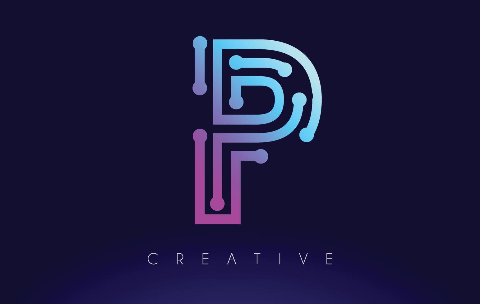 p tech letter logo concept met verbonden technologie stippen vector