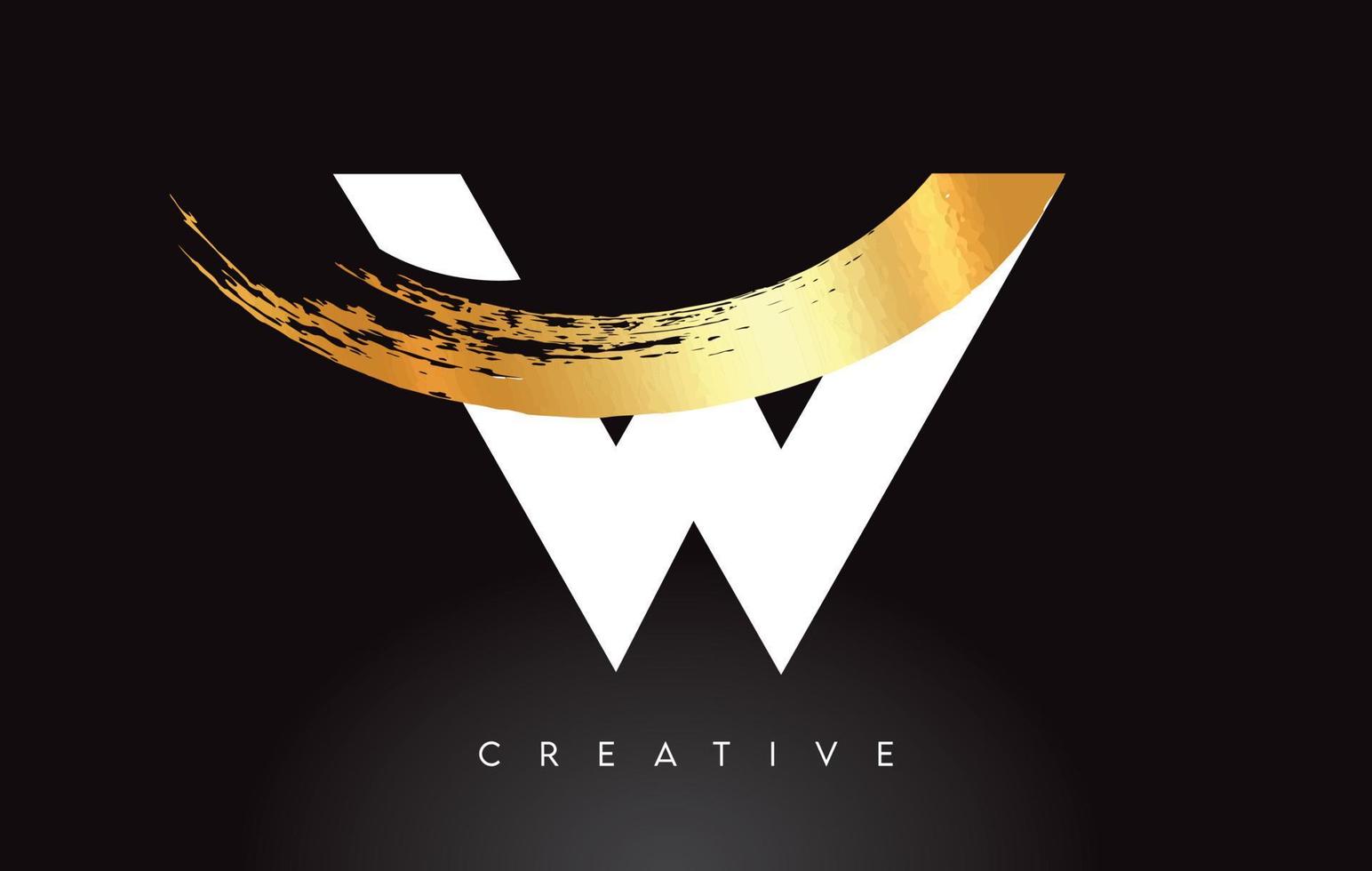 gouden w letter logo met penseelstreek artistieke look op zwarte achtergrond vector