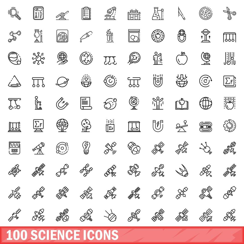 100 wetenschap iconen set, Kaderstijl vector