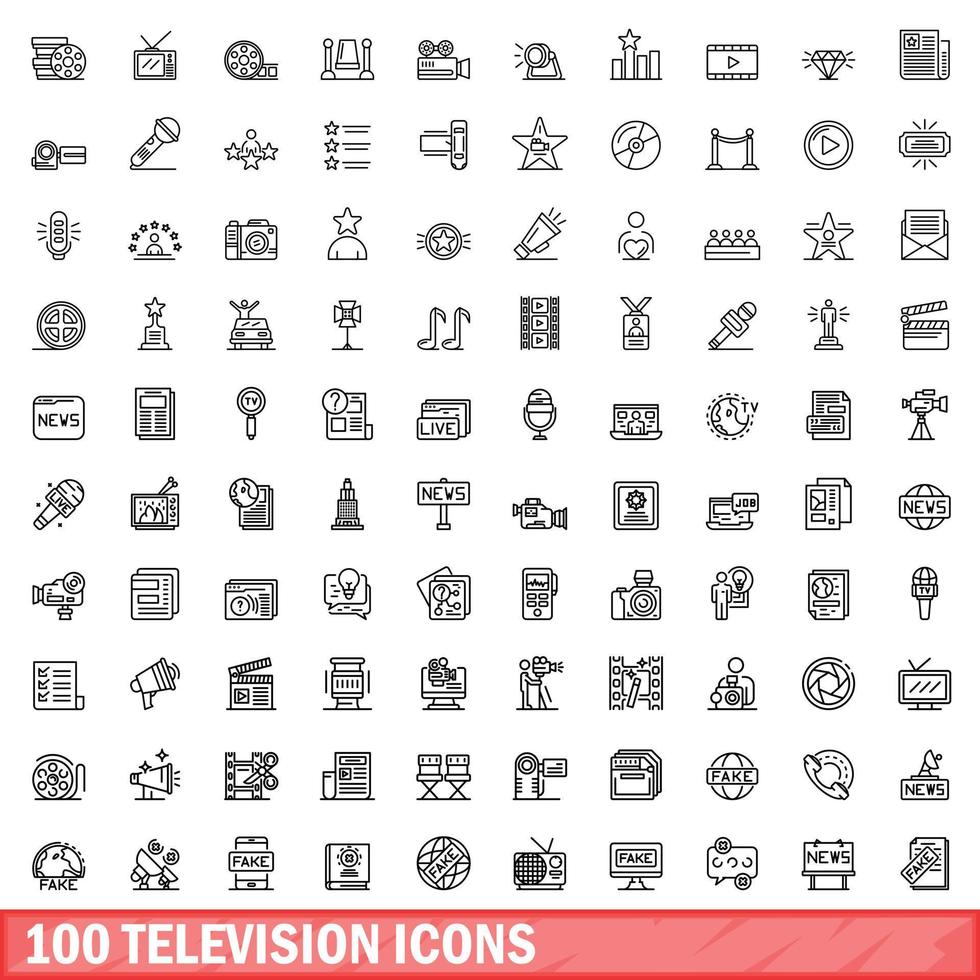 100 televisie iconen set, Kaderstijl vector