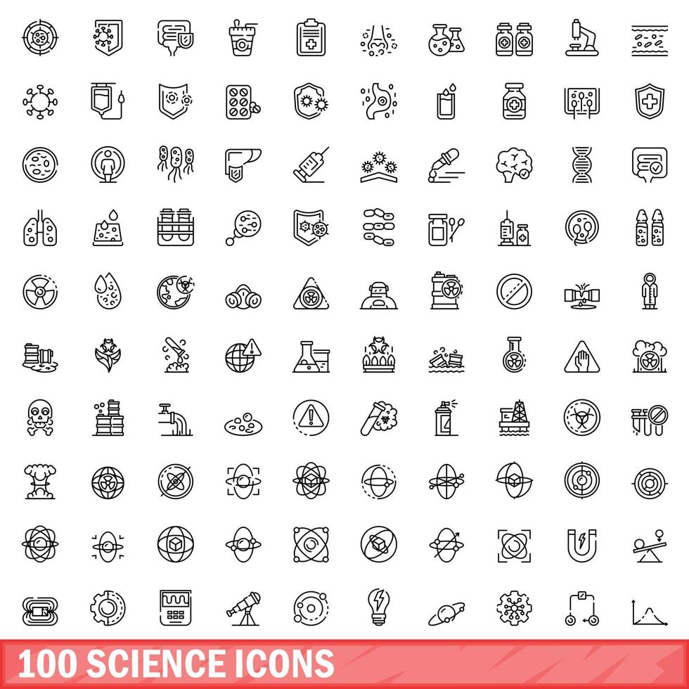 100 wetenschap iconen set, Kaderstijl vector