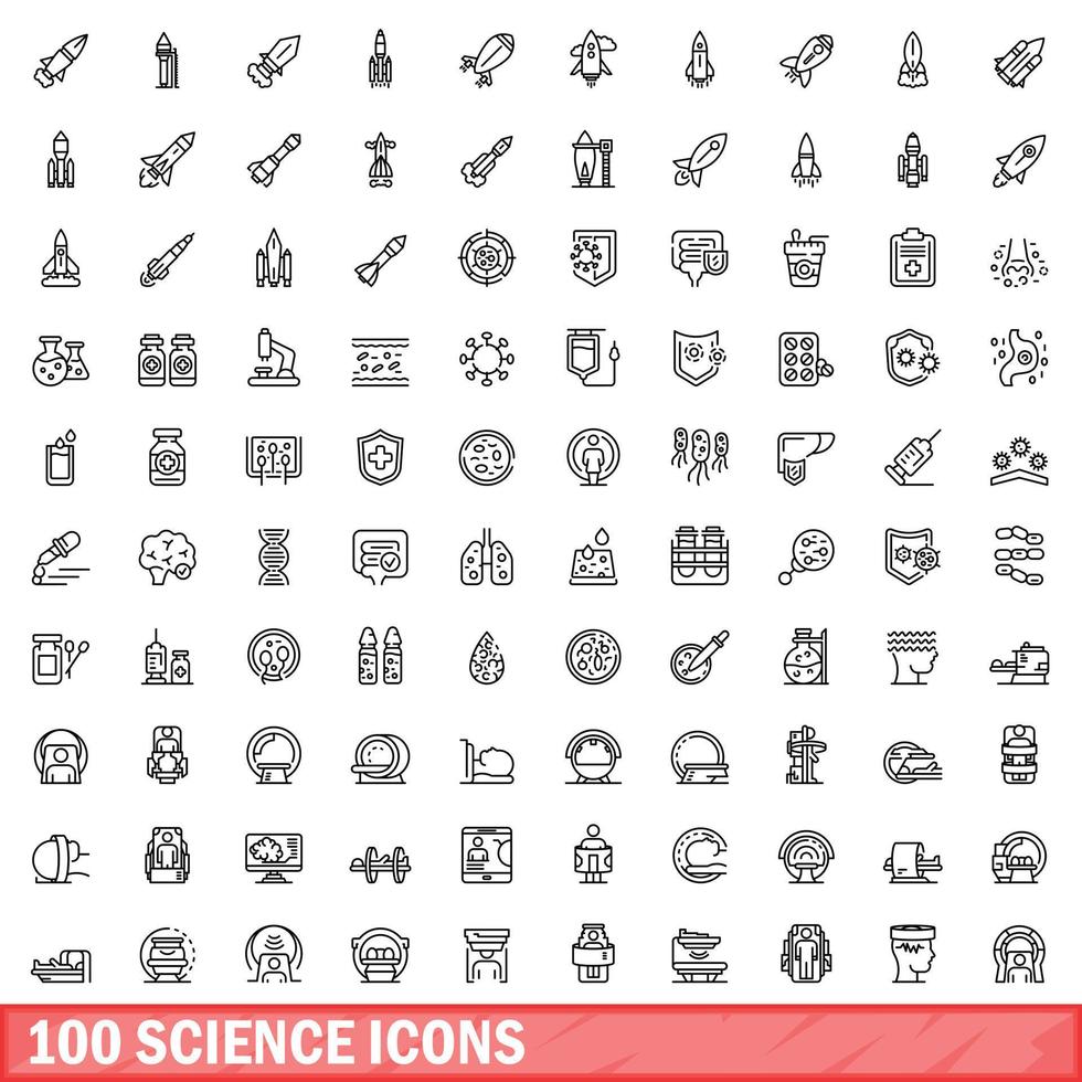 100 wetenschap iconen set, Kaderstijl vector