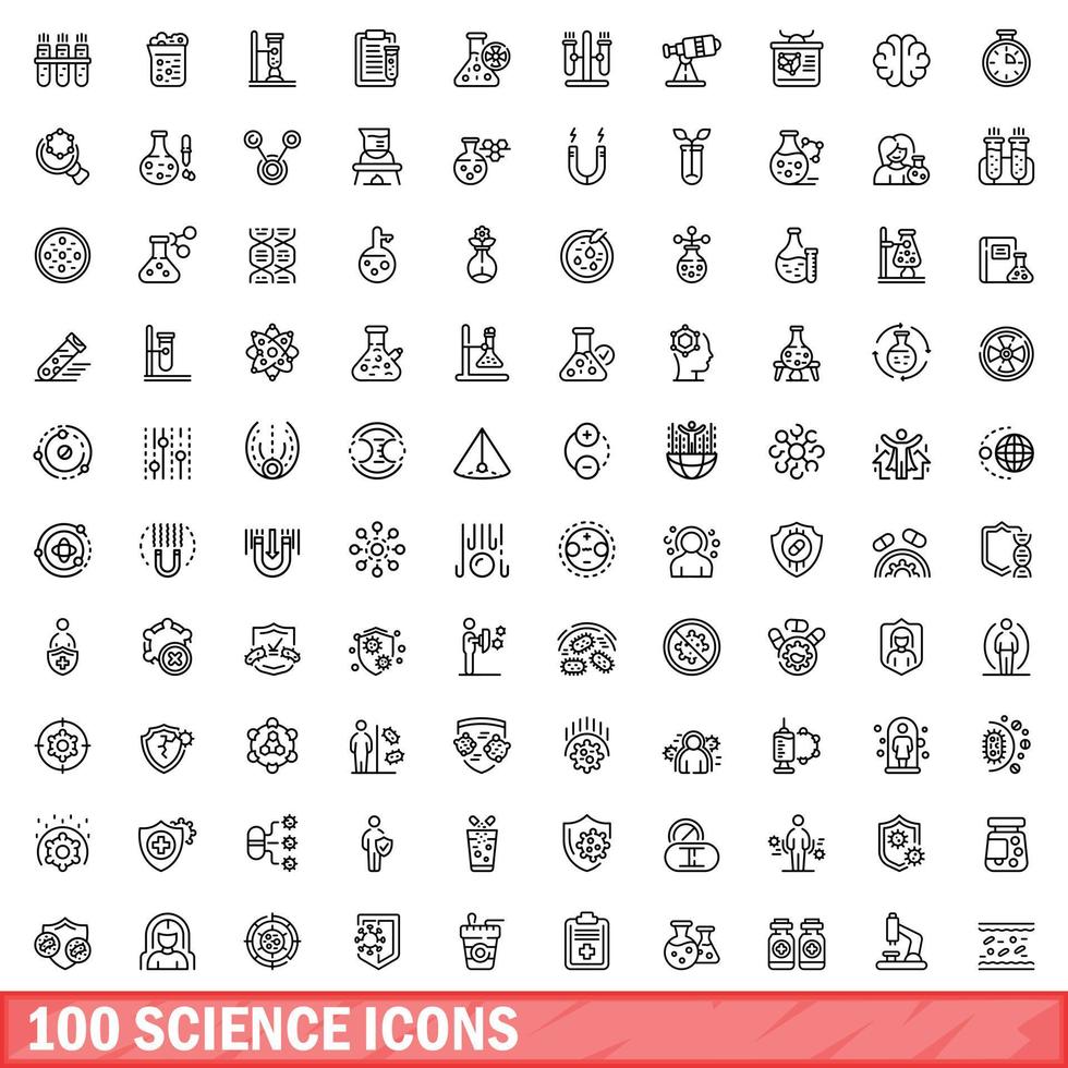 100 wetenschap iconen set, Kaderstijl vector