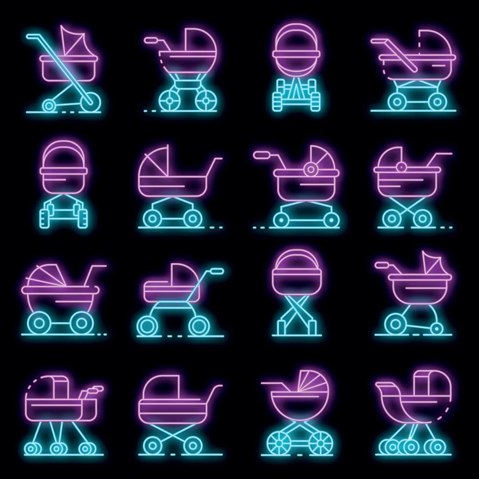 kinderwagen pictogrammen instellen vector neon