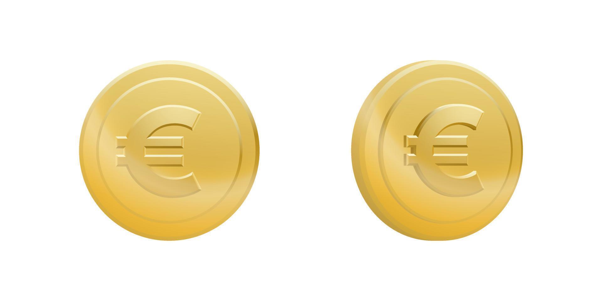 set van gouden euromunten geïsoleerd op een witte achtergrond. vector illustratie