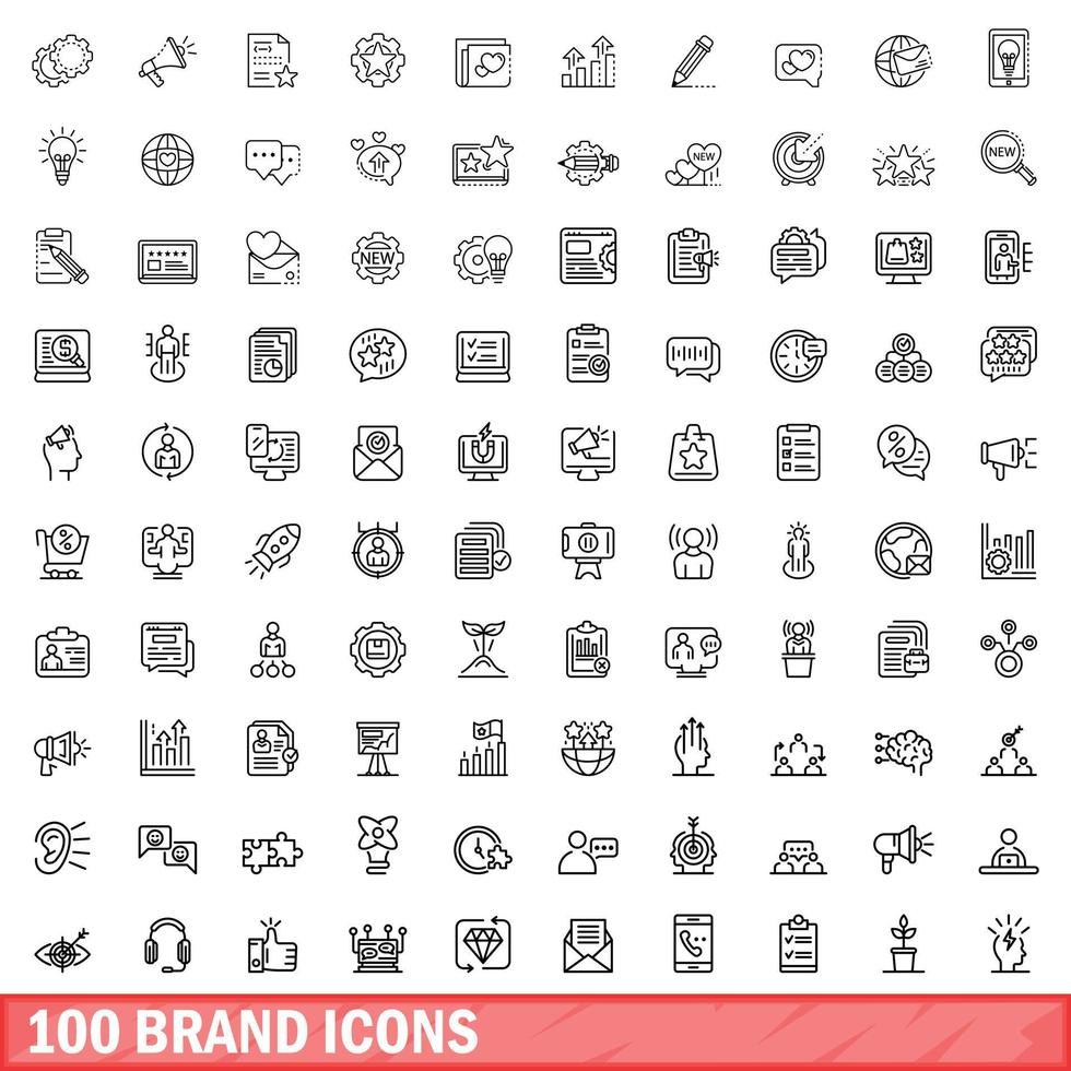 100 merk iconen set, Kaderstijl vector