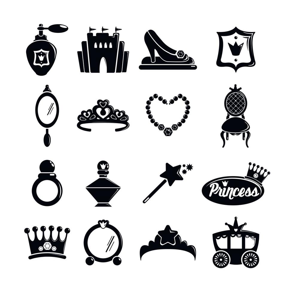 prinses pop iconen set, eenvoudige stijl vector
