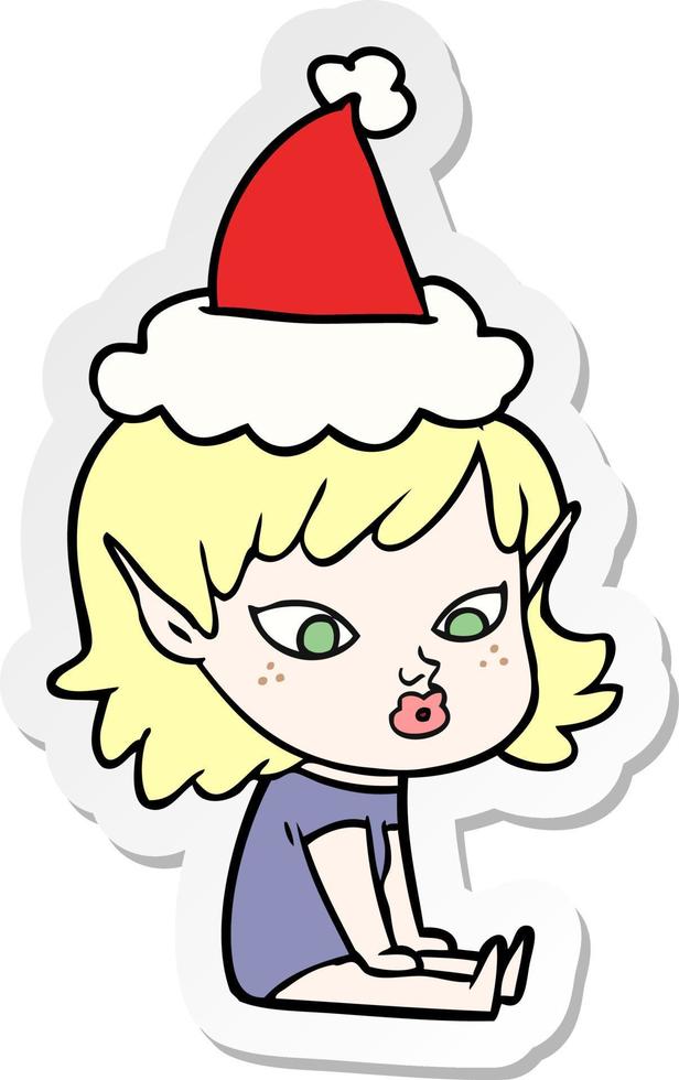 mooie sticker cartoon van een elfenmeisje met een kerstmuts vector