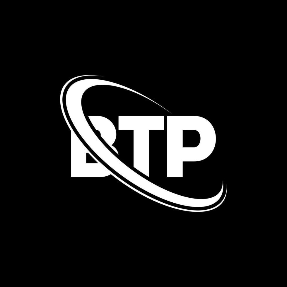 btp-logo. btp brief. btp brief logo ontwerp. initialen btp-logo gekoppeld aan cirkel en monogram-logo in hoofdletters. btp-typografie voor technologie, zaken en onroerend goed merk. vector