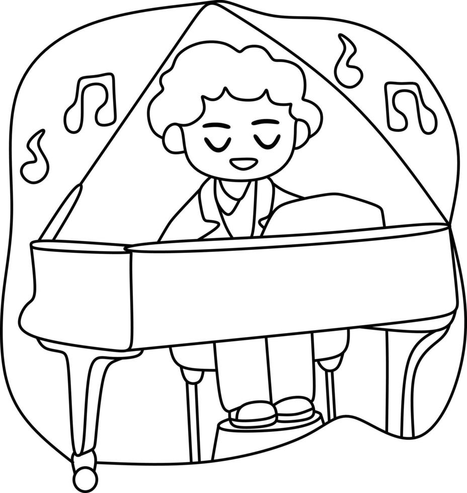 kleurplaat alfabetten beroep cartoon pianist vector