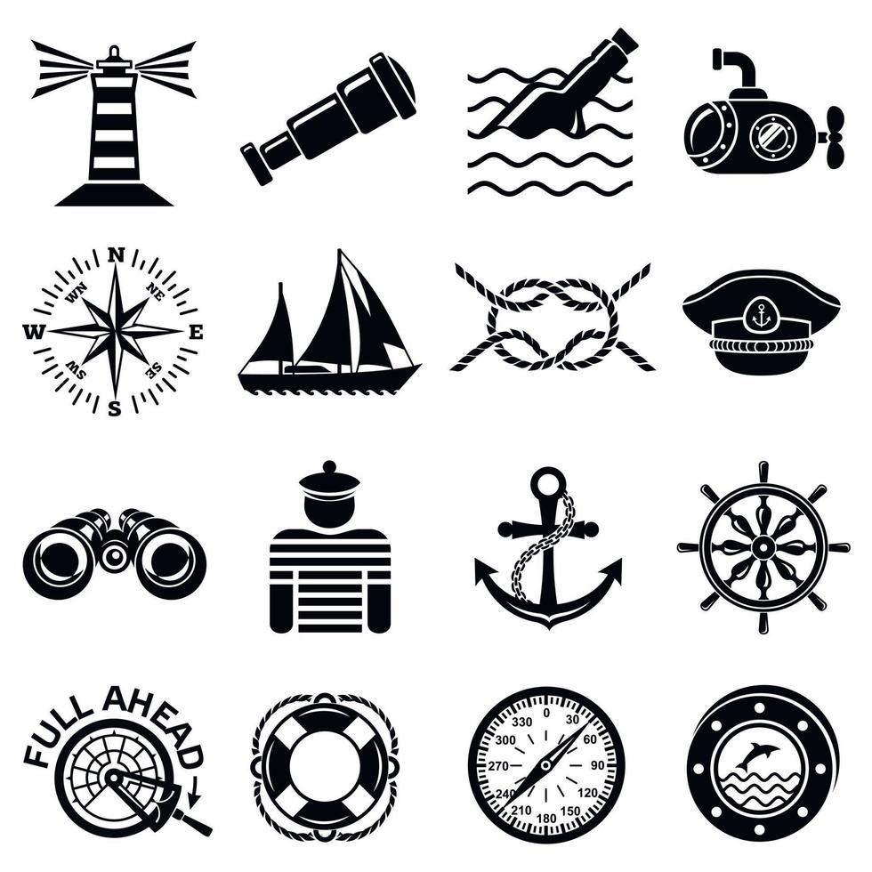 nautische iconen set, eenvoudige stijl vector