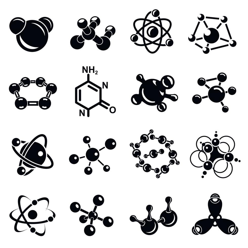 molecuul iconen set, eenvoudige stijl vector