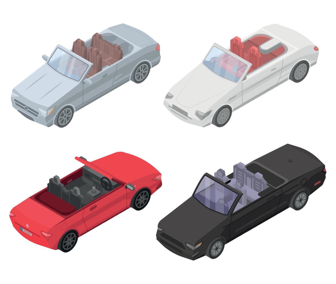 cabriolet auto iconen set, isometrische stijl vector