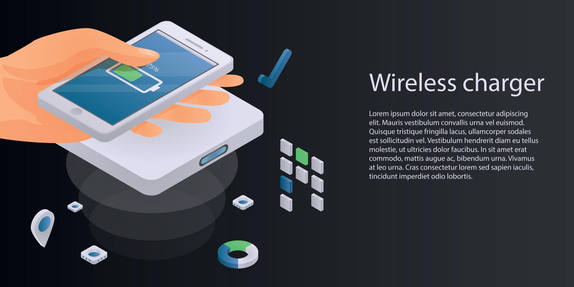 conceptbanner voor draadloze oplader, isometrische stijl vector