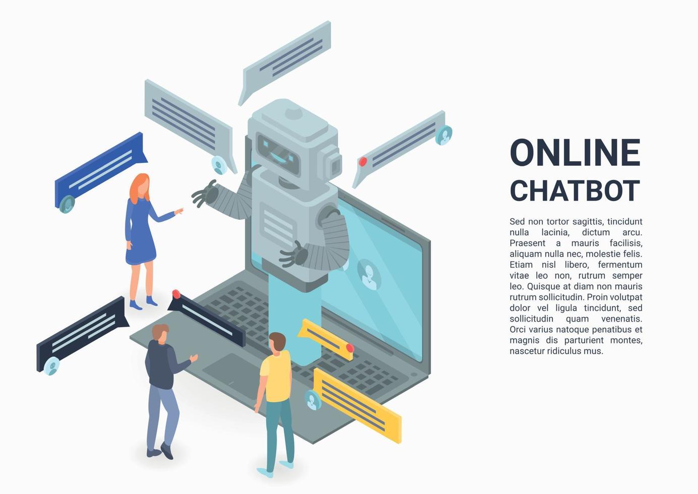 online chatbot concept banner, isometrische stijl vector