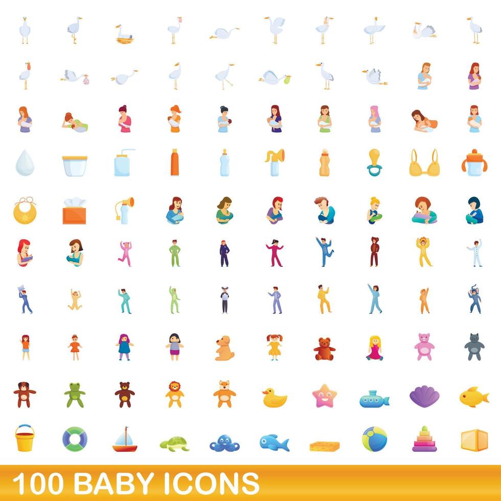 100 baby iconen set, cartoon stijl vector