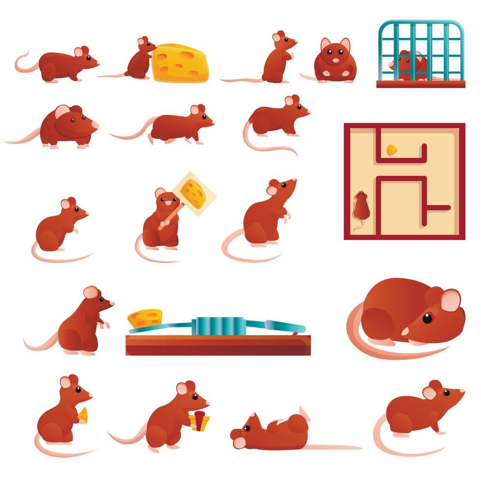 rat iconen set, cartoon stijl vector