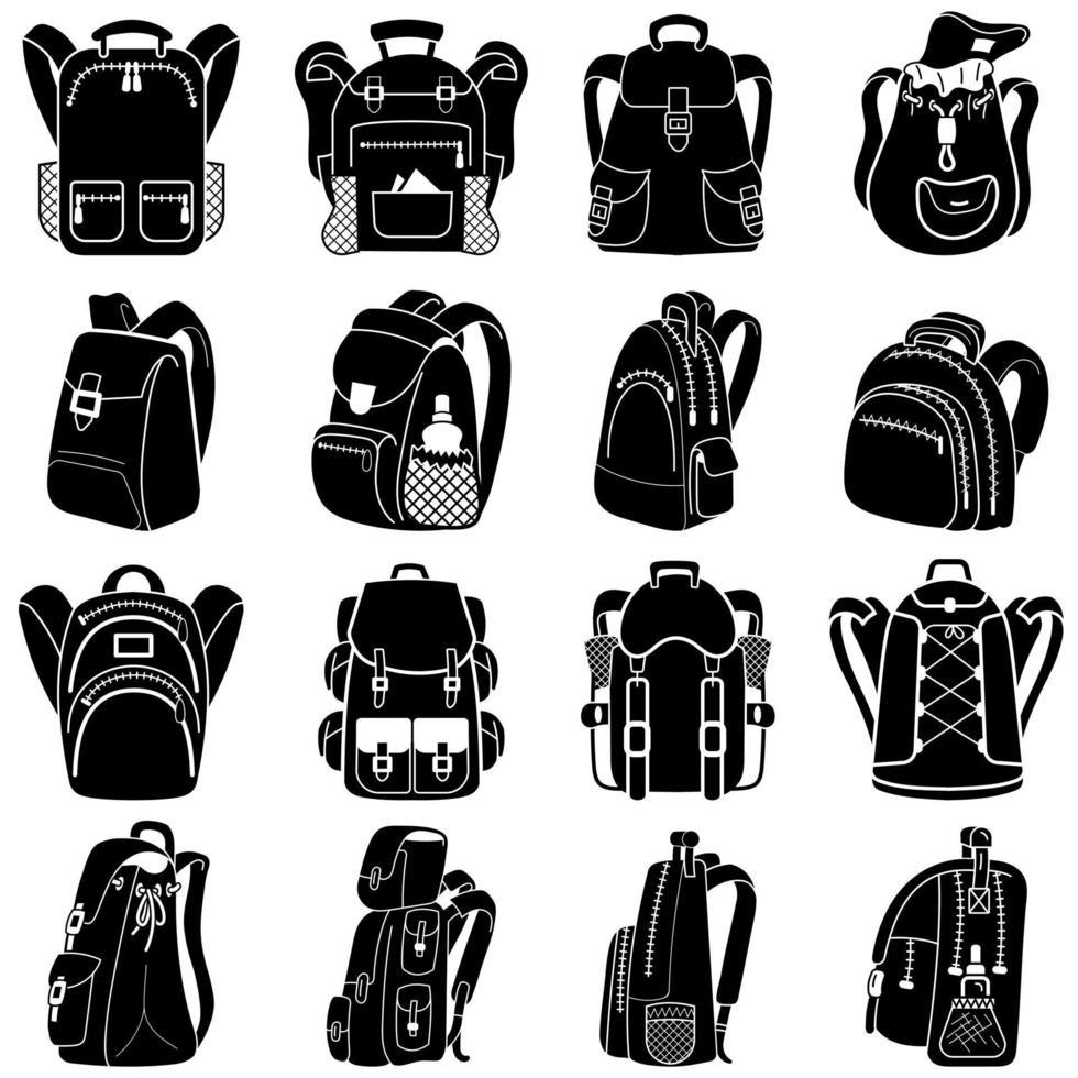 rugzak iconen set, eenvoudige stijl vector