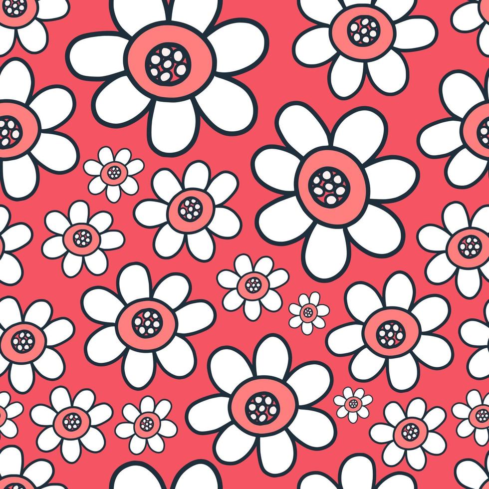 rode witte doodle bloemen uit de vrije hand vector