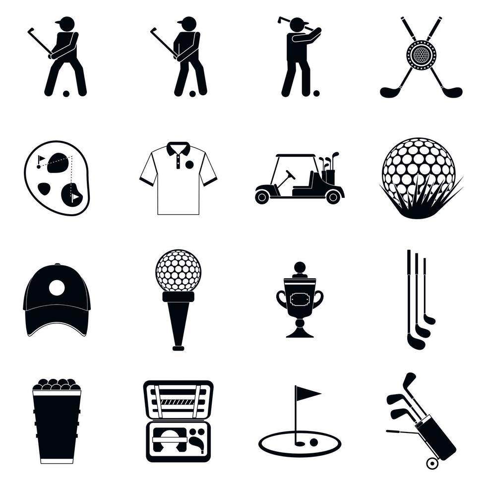 golf zwarte eenvoudige pictogrammen set vector