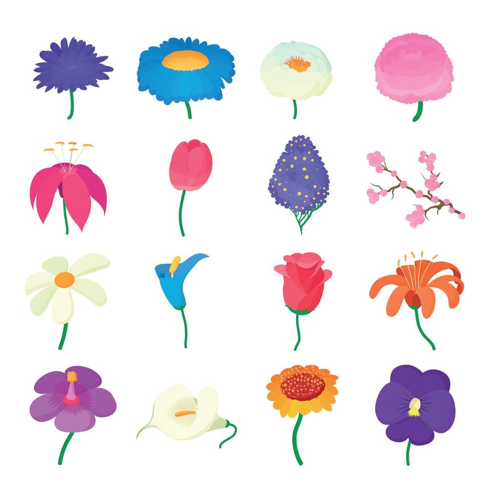 bloem iconen set, cartoon stijl vector