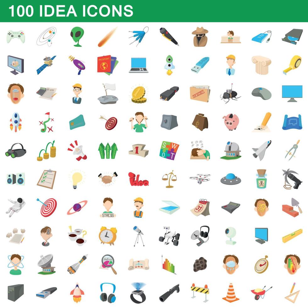 100 idee iconen set, cartoon stijl vector