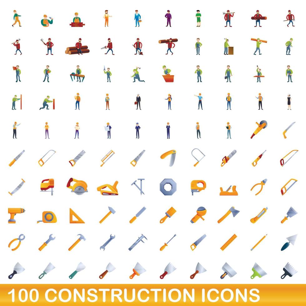 100 bouw iconen set, cartoon stijl vector