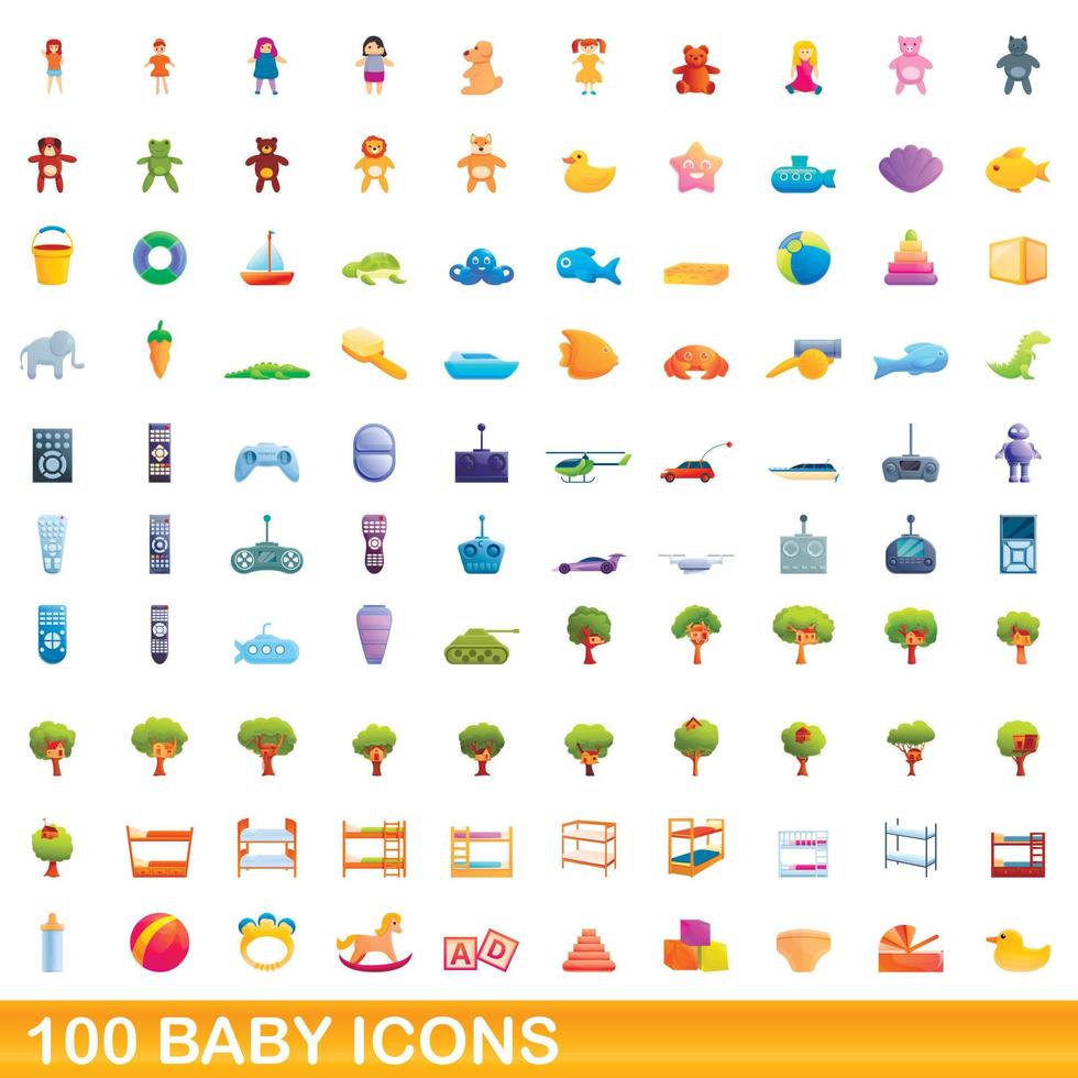 100 baby iconen set, cartoon stijl vector