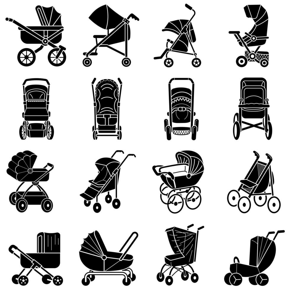 kinderwagen iconen set, eenvoudige stijl vector