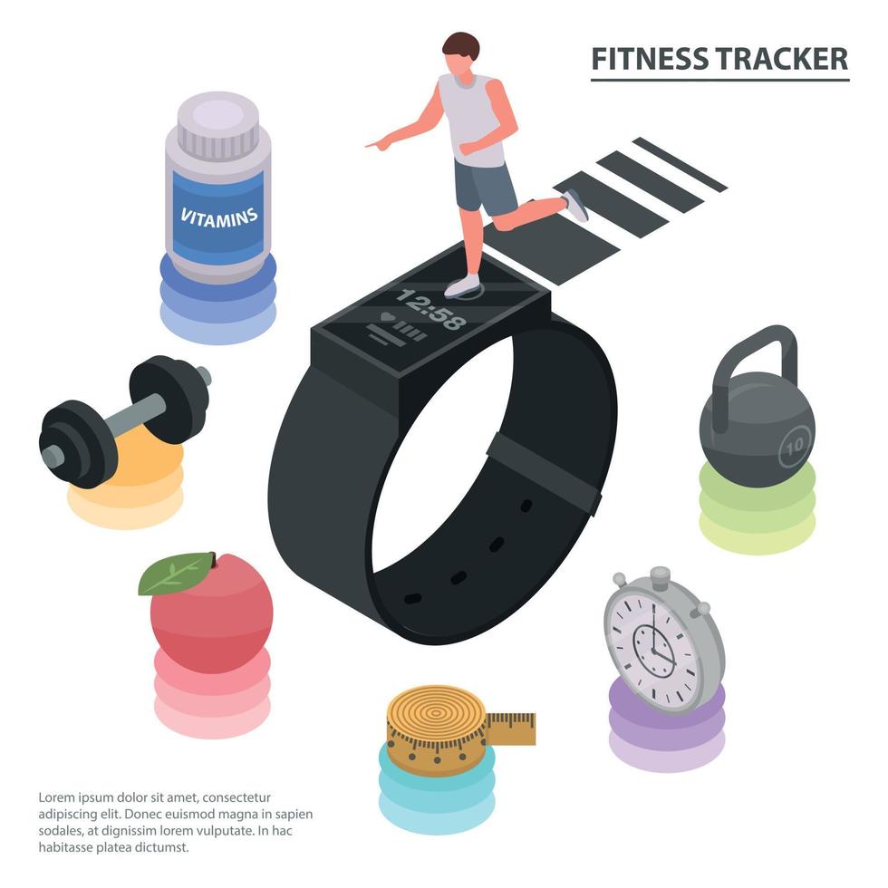 fitness tracker concept achtergrond, isometrische stijl vector