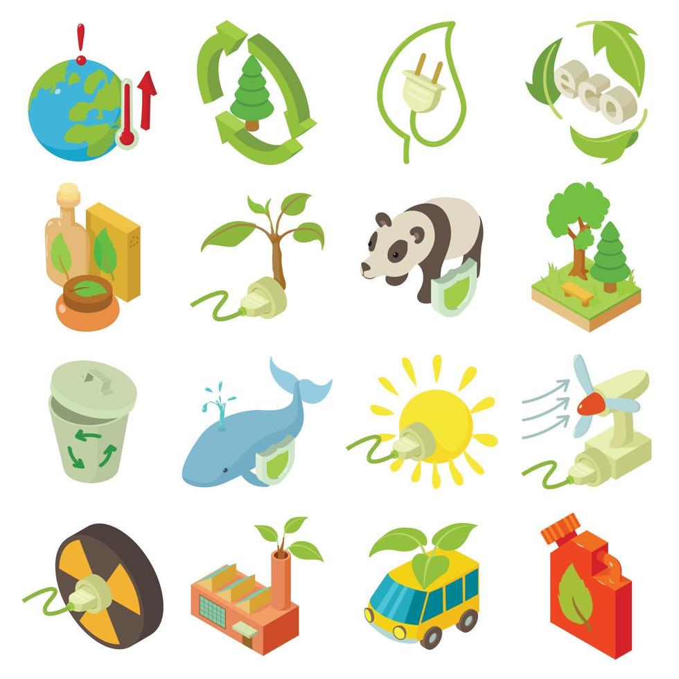 ecologie iconen set, isometrische stijl vector