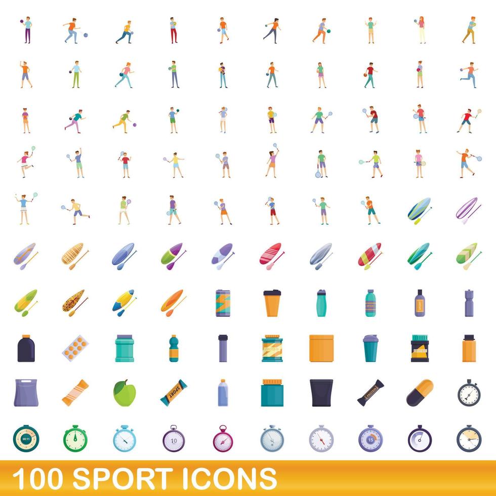 100 sport iconen set, cartoon stijl vector