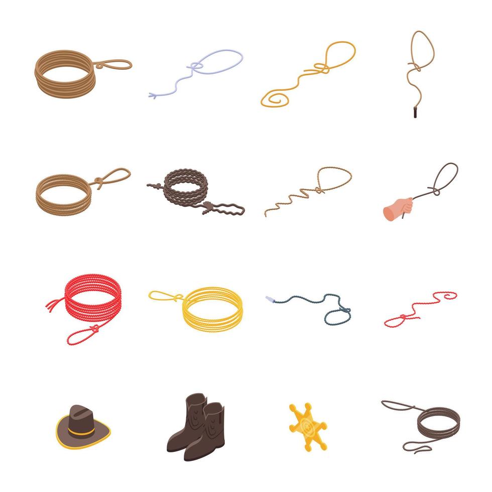 lasso iconen set, isometrische stijl vector