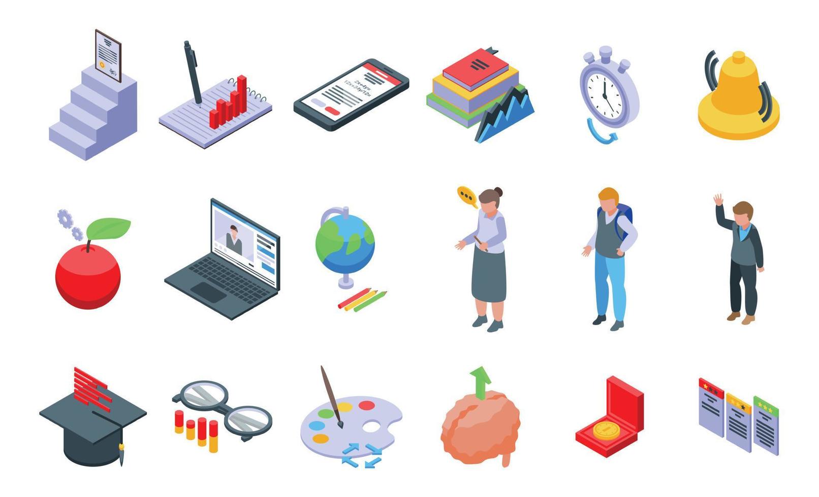 onderwijs workflow iconen set, isometrische stijl vector