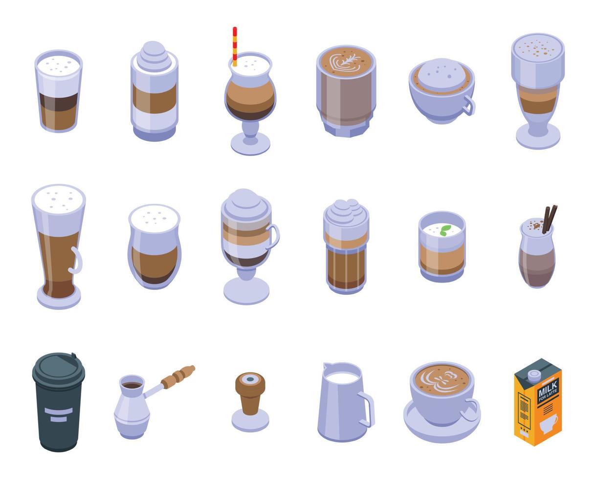 latte iconen set, isometrische stijl vector