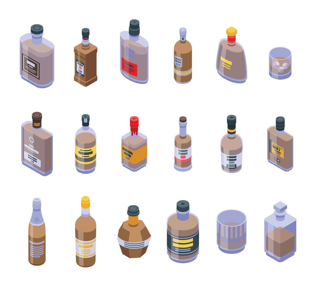bourbon iconen set, isometrische stijl vector