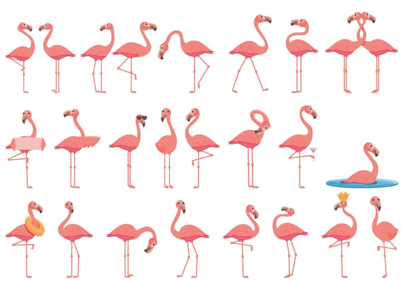 flamingo iconen set, cartoon stijl vector