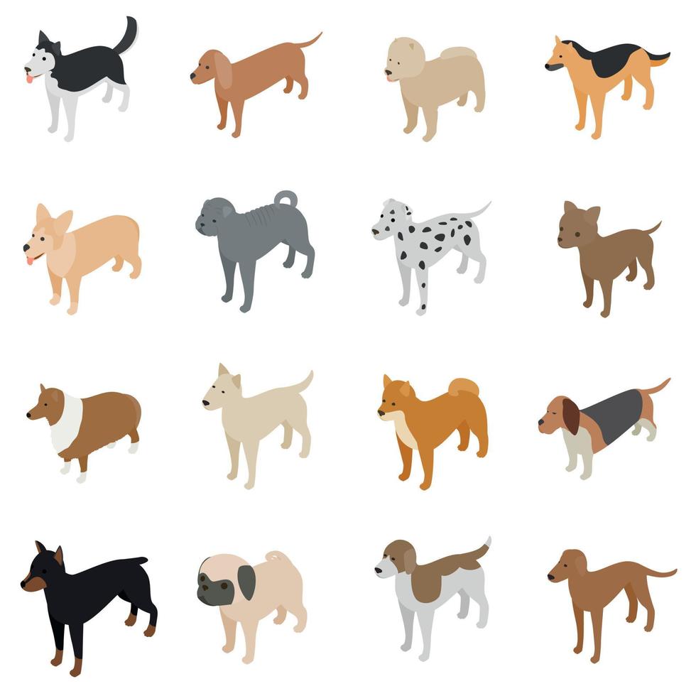 hond iconen set, isometrische 3D-stijl vector