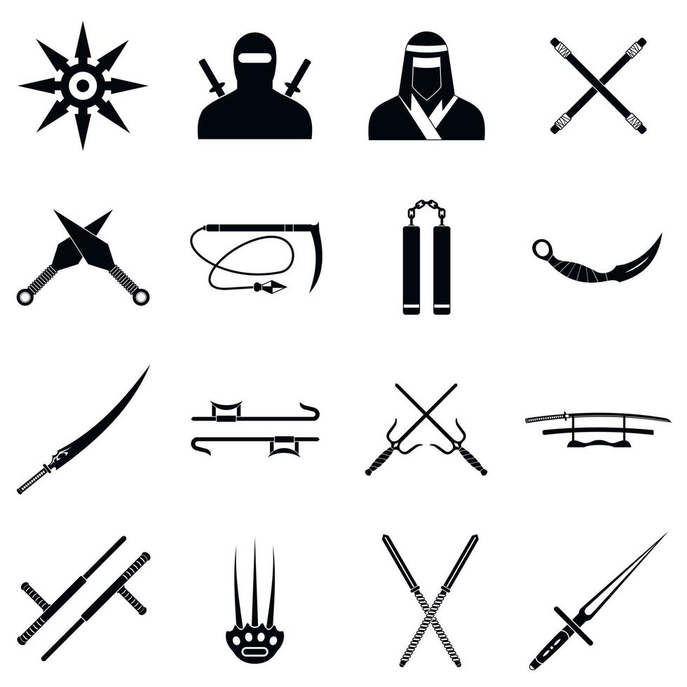 ninja zwarte eenvoudige pictogrammen set vector