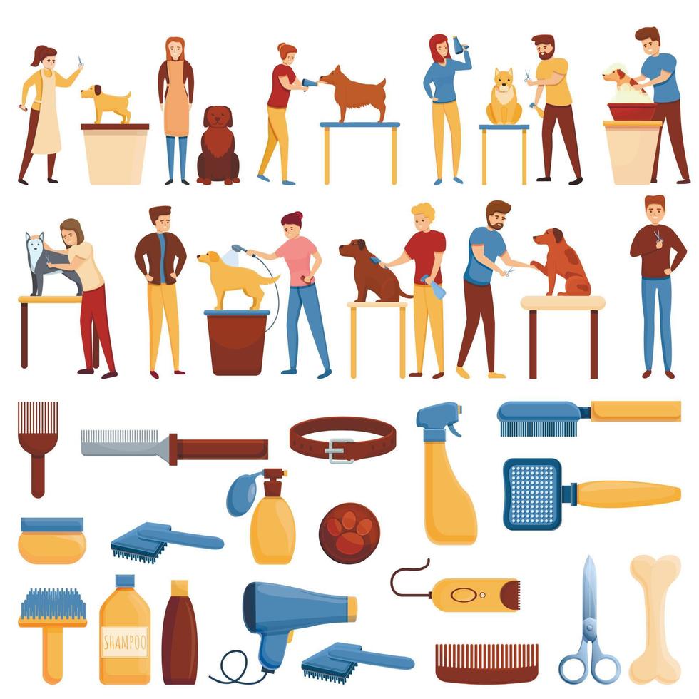 trimmer iconen set, cartoon stijl vector