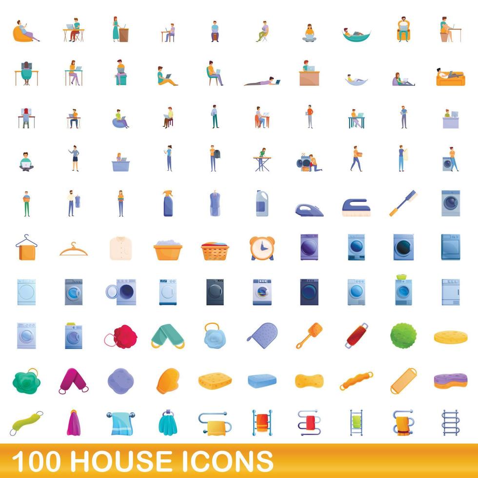 100 huis iconen set, cartoon stijl vector