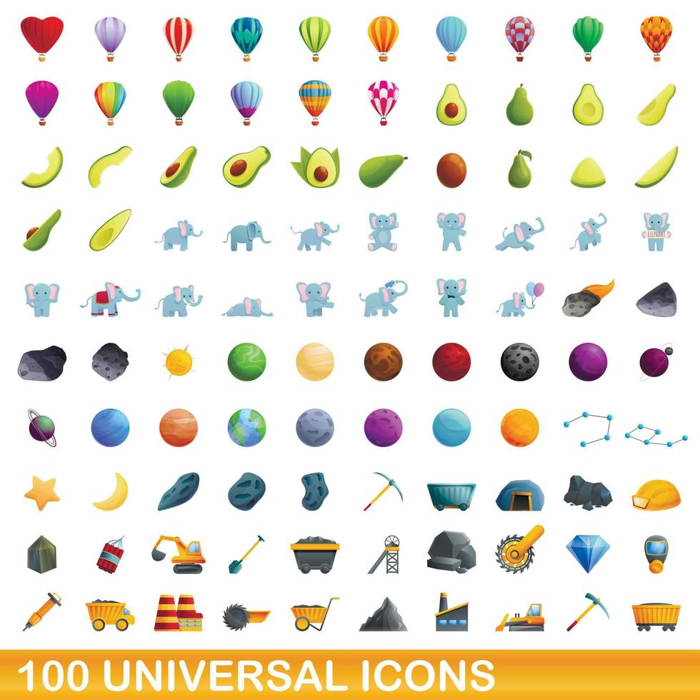 100 universele iconen set, cartoon stijl vector