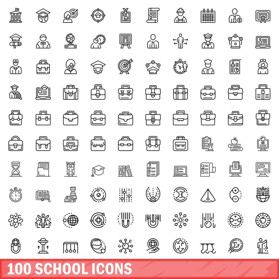 100 school iconen set, Kaderstijl vector