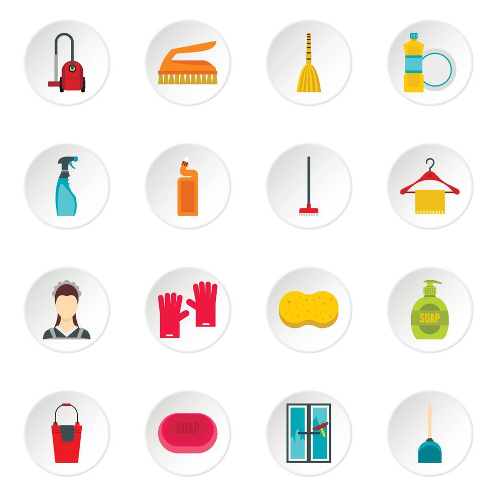 huis schoonmaken iconen set, vlakke stijl vector