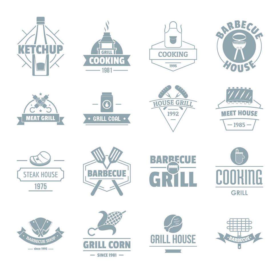 barbecue grill logo iconen set, eenvoudige stijl vector